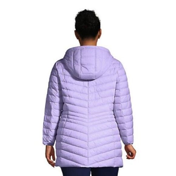 Land’s End women’s puffer hooded coat ultralight quilted down pack Lavender Var - Picture 3 of 17